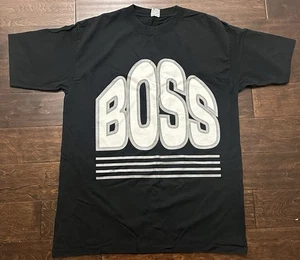 BOSS uomo vintage by I.G. T-shirt design nero/bianco/grigio made in USA anni 90 - 2XL - Foto 1 di 10