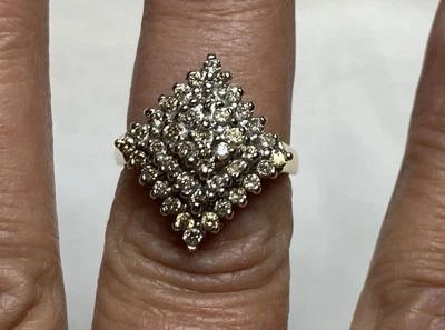 STRIKING! .96CTTW 10K Two Tone Gold Square Shaped Cluster Natural Diamonds Ring - Image 1 of 4