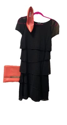 Vestido Emporio Armani Negro Talla 44 Ligero Capas Tejido Fino Reino Unido 10-12 Foto 1 de 4