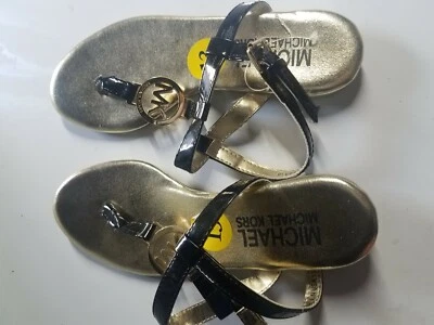 Michael Kors girl's "MANDY" Black and gold sandals kids youth size 13 - Image 1 of 2