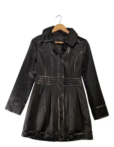 Arden B Black Button up Lined Coat with Vegan Leather Trim Size PM - Picture 1 of 11