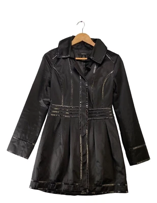 Arden B Black Button up Lined Coat with Vegan Leather Trim Size PM - Image 1 of 4