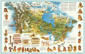 Póster de mapa de mediados de siglo de los primeros pueblos indígenas tribus indígenas indígenas indígenas indígenas indígenas de Canadá - Imagen 1 de 6