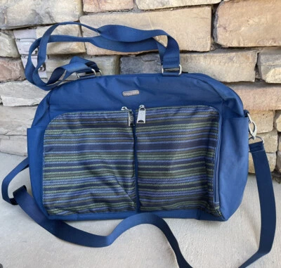 Baggallini Duffel Tote Travel Bag Blue Green Stripes Moss $98 MSRP - Image 1 of 4