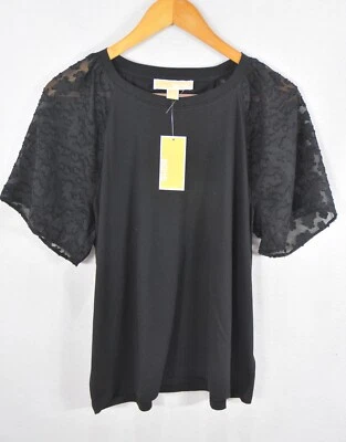 Michael Kors 女式衬衫 3X 秋季蕾丝短袖黑色大码上衣全新带标签 — 第 1/4 张图片