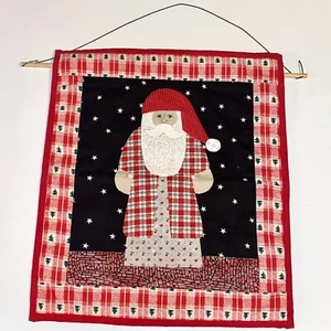 Babbo Natale trapuntato fatto a mano primitivo vecchio mondo da appendere a parete inverno Natale - Foto 1 di 9