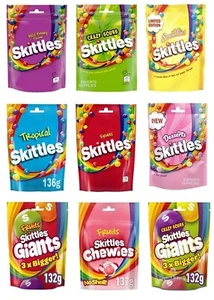 2 x Skittles Giant Fruits Crazy Sours Giats Wild Berry Chewies Desserts Tropical - Picture 1 of 13