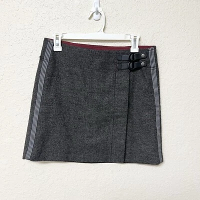 Falda envolvente Prana Quincy gris tweed mezcla de lana con hebillas talla S Foto 1 de 4