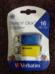 Verbatim 16GB Store 'n' Click USB Flash Drive 2pk Blue Yellow 70376