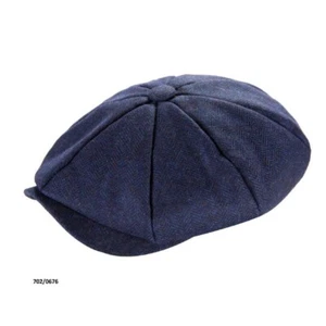 Irish cap in 'Navy Herringbone Tweed', newsboy style, one size - Picture 1 of 1