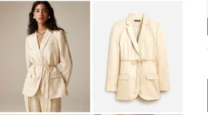 J.Crew $278 Rope Tie Blazer Glossy Twill Size 10 Warm Platinum BZ869 - Picture 1 of 9