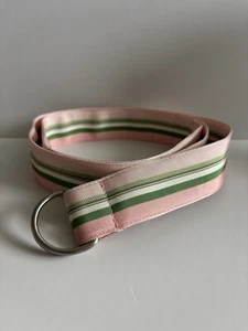 J. Crew Pink Green White Striped Ribbon Belt D Ring Size M / L Great Condition - Picture 1 of 6