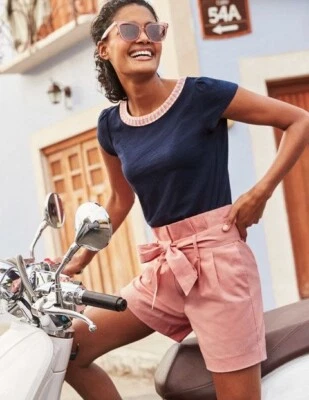 Boden Talla US 10 UK 14 St. Ives Bolsa de Papel Rosa Pantalones Cortos 6" Entrepierna Lino Mezcla de Algodón Foto 1 de 4