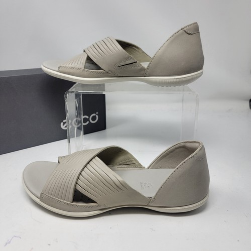 Sandali Ecco Donna 10 41 Flash Criss Cross Pelle Grigi Scolorimento Leggero