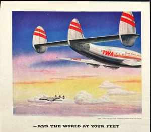 1946 Fly TWA Trans World Airline Constellation Worldwide Globe Vintage Print Ad - Picture 1 of 7