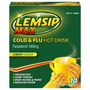 Lemsip Max Strength Cold & Flu Relief Lemon Flavoured Powder Hot Drink 10 Pack - Picture 1 of 12