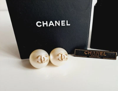 Chanel Faux Pearl CC Large Round Earrings - Image 1 of 4