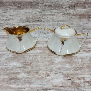 RS Tillowitz Germany irisiert mit Goldmuster Creme & Surgar Set Lot - Bild 1 von 9