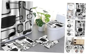 Geometric Shower Curtain Sets, Mordern Shower Curtain Sets with Rugs, Non Grey - Picture 1 of 8