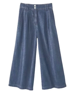 Pantaloni jeans WRAP LONDON canapa cotone biologico pieghettato gamba larga cropped BLU taglia 10 - Foto 1 di 21