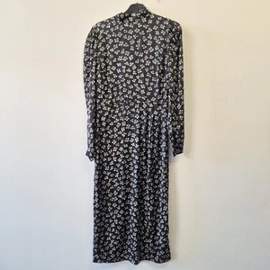Ladies Dress Size 10 Marks And Spencer Black Floral Satin Midi Day Office Work  - Picture 1 of 11