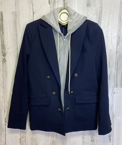 Central Park West Size L Blue Gray Detachable Hood Dickie Jacket Blazer - Picture 1 of 14