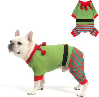 Mihachi Navidad Perro Pijama, Disfraz Mascota Elfo Perro Disfraz Ropa para Pequeño Lar Foto 1 de 4
