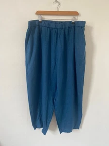 Poetry Trousers 22 Linen Green Elasticated Waist Pockets Wide Leg Flax - Picture 1 of 9