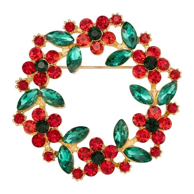 Broche broche de cristal con corona de diamantes de imitación para mujer rojo verde Foto 1 de 4