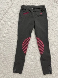 HR Farm Black Pink Riding Pants Leggings Girls Size 12 Equine Pull On - Picture 1 of 9