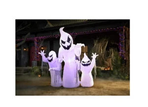 8' Inflatable LED Halloween Short Circuit Ghost Trio Scene Yard Decoration - Picture 1 of 4