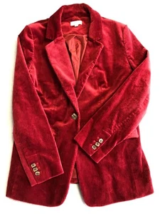 Loft Blazer Womens 10 Bright Crimson Red Corduroy Festive Business Office Jacket - Picture 1 of 9