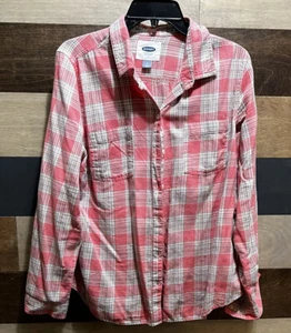 GAP Button Down Shirt Collared Long Sleeve Plaid Pink/ Peach Women's L - Picture 1 of 10