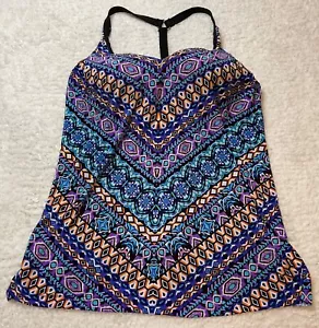 Aqua Green Size 24W Tankini TOP ONLY Swimsuit Women’s Multicolor Geometric - Picture 1 of 5