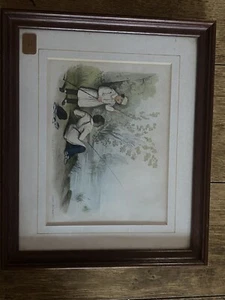 ANTIQUE CIRCA 1830S LITHOGRAPH ANGLERS IRELAND COUNTY WESTMEATH FRAMED 12" X 8" - Picture 1 of 9