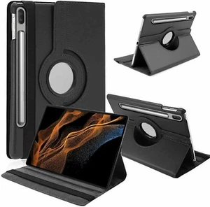 360 BLACK FLIP LEATHER CASE COVER for SAMSUNG GALAXY TAB S8 ULTRA - Picture 1 of 2