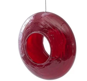 YANKEE CANDLE RED SWIRL CIRCULAR GLASS BIRD FEEDER w DRAINAGE HOLE CABLE HANGER - Picture 1 of 3