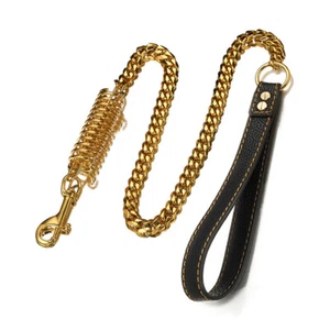 New 1M Heavy Duty Dog Leash Chain & Spring Cable Lead Wire Gold Stainless Steel - Picture 1 of 5