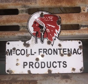 VTG REPRO MCCOLL FRONTENAC PORCELAIN SIGN GAS CANADIAN OIL REFINING RED INDIAN - Picture 1 of 11