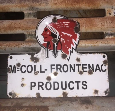 VTG REPRO MCCOLL FRONTENAC PORCELAIN SIGN GAS CANADIAN OIL REFINING RED INDIAN - Image 1 of 4