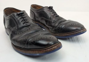 Allen Edmonds Strandmok Mens Size 9.5 Black Leather Cap Toe Blue Dainite Sole - Picture 1 of 17