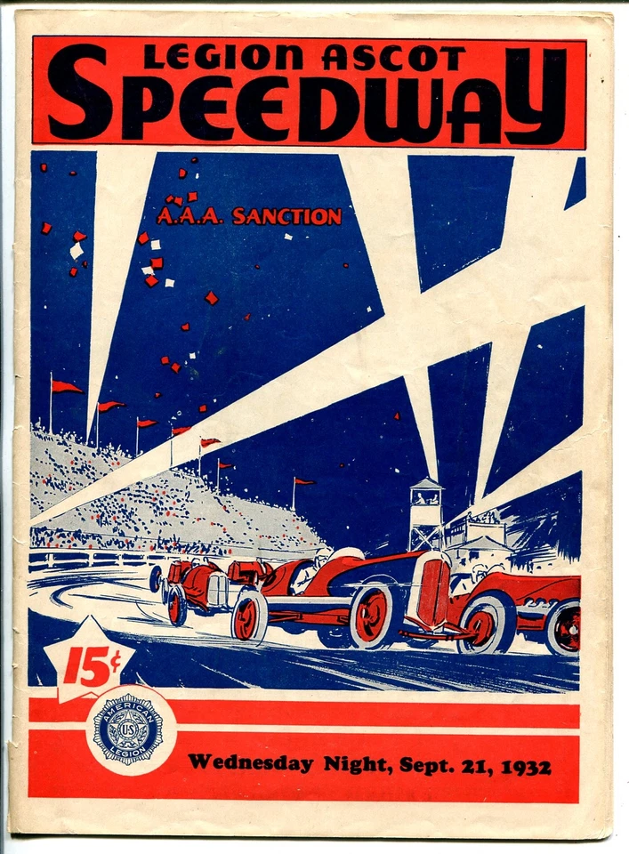 Legion Ascot Speedway 9/21/1932-AAA sprint car races-Ted Horn-Babe Stapp-VG+ - Image 1 of 1