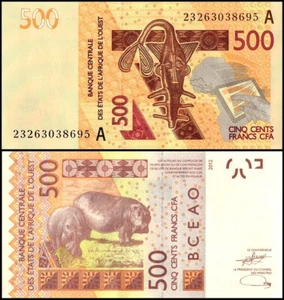 WEST AFRICAN STATES-IVORY COAST 500 FRANCS 2023 UNC PAIR OF HIPPOPOTAMI,SAW FISH - Picture 1 of 1