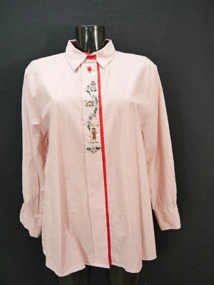 Gr.48 Trachtenbluse rot/weiß Bluse Hess Baumwolle mit Stickerei gestreift TB6801 - Bild 1 von 4
