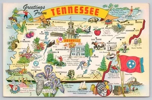 Mapa pictórico del estado de Tennessee, monumentos y atracciones, postal vintage - Imagen 1 de 2