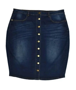 City Chic Denim Pencil Skirt Size L Blue Stretch Button Front - Picture 1 of 6