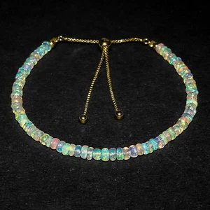 Natural Ethiopian Opal Beads 925 Silver Adjustable Slider Bolo Bracelet b-36 - Picture 1 of 4