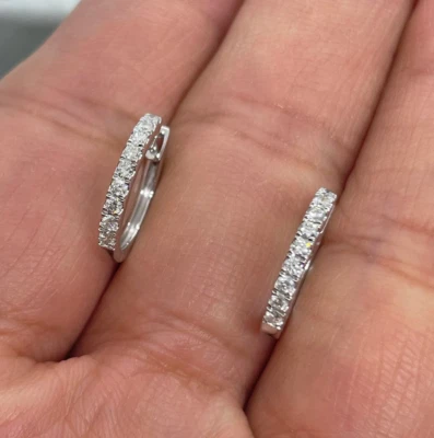 2.10Ct Round Lab Created Diamond Huggie Hoop Earrings 14K White Gold Plated - Image 1 of 4