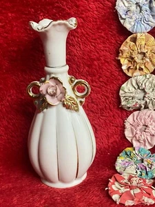 Vtg Handpainted Tilso Japan Porcelain Vase w Pink Rose Design Gold Trim & Leaves - Picture 1 of 5