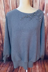 Women’s Large Sweater Chico’s 1 Gray Beaded Heavyweight Knit Long Sleeves Soft  - Picture 1 of 12